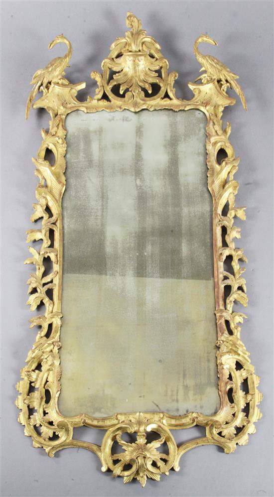 A George III Chippendale period giltwood wall mirror, W.2ft8in. H.5ft8in.